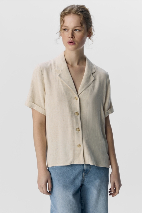 Object beige dames blouse | Model vooraanzicht