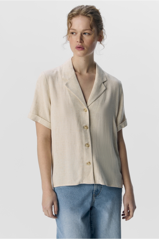 Object beige dames blouse | Model vooraanzicht