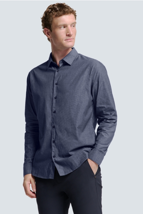 NO-EXCESS blauwe heren overhemd | Model vooraanzicht