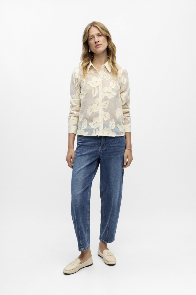 Object beige dames blouse | Model vooraanzicht