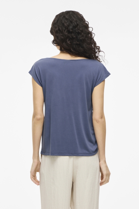 Vila blauwe dames t-shirt | Model achteraanzicht