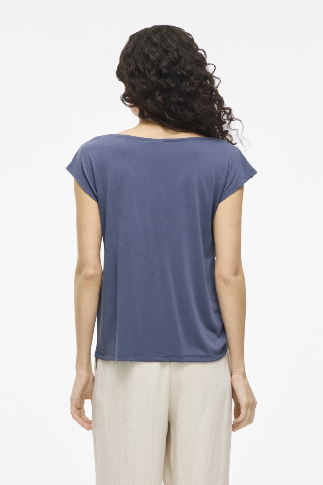 Vila blauwe dames t-shirt | Model achteraanzicht