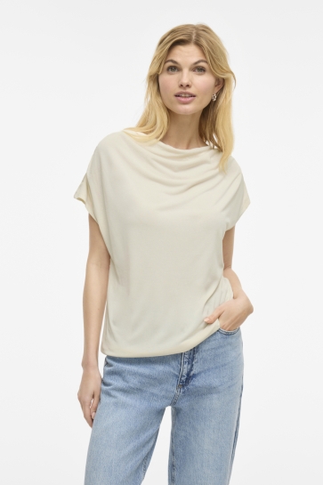 Vila T-shirt VIMODALA WATERFALL C/S TOP/PB 14107641 BIRCH