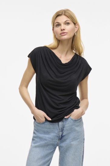 Vila VIMODALA WATERFALL C/S TOP/PB 14107641 BLACK BEAUTY