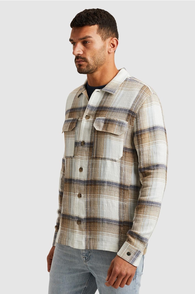 Cast Iron beige heren overhemd | Model zijaanzicht