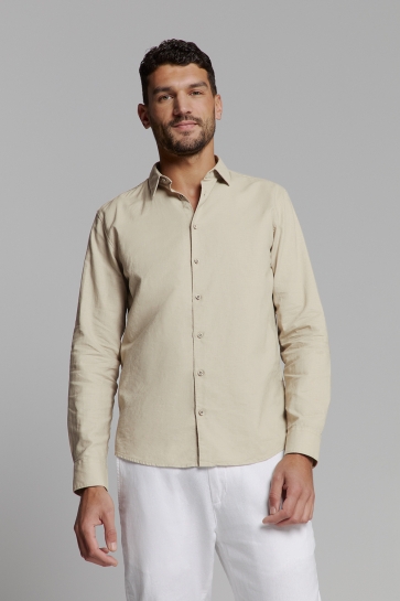 NO-EXCESS shirt solid with linen Beige