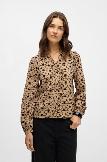Object Blouse OBJDEA L/S RE SHIRT 141 23047655 Tannin/Black