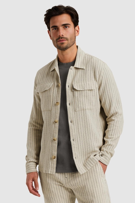 Cast Iron beige heren overhemd | Model vooraanzicht