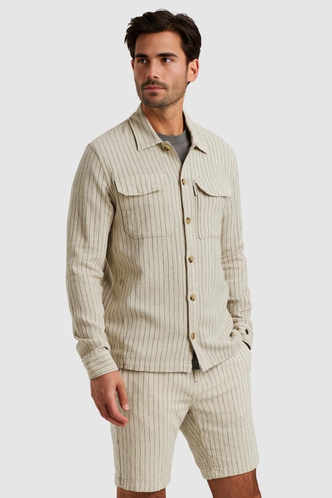 Cast Iron beige heren overhemd | Model zijaanzicht