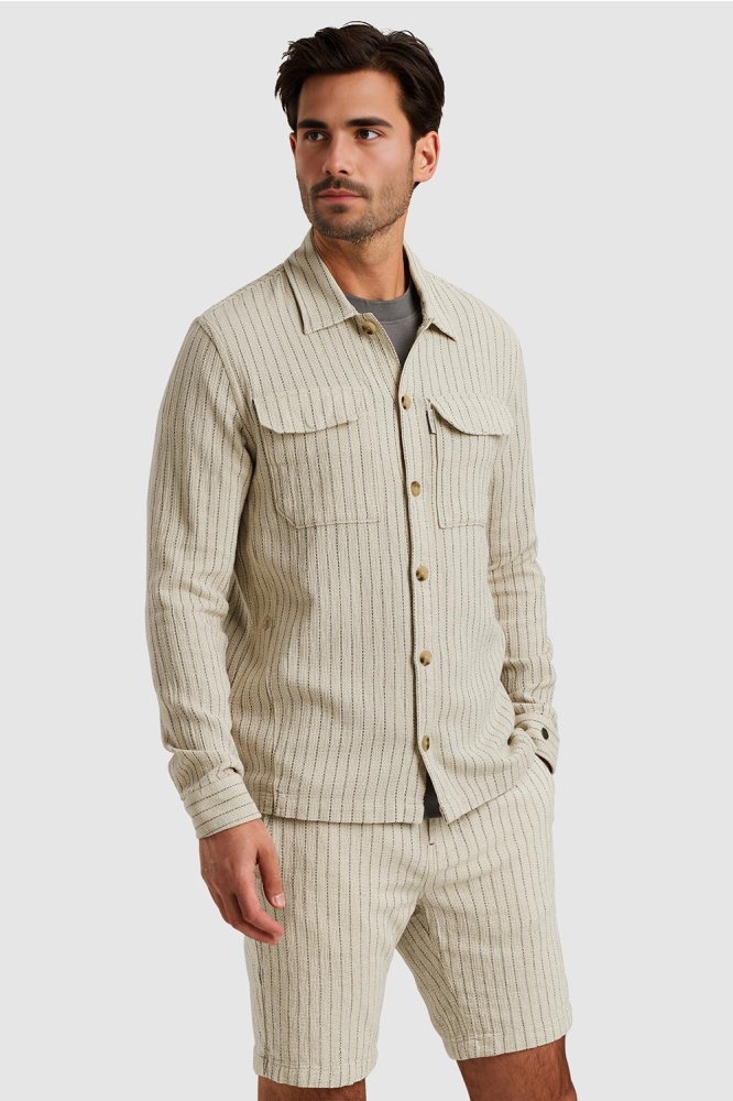 Cast Iron beige heren overhemd | Model zijaanzicht