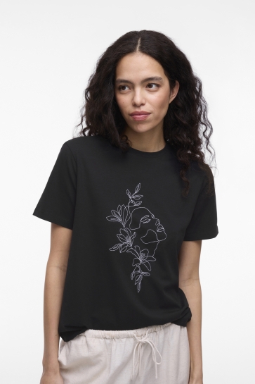 Vila T-shirt VINORA S/S T-SHIRT - NOOS 14103448 Black Beauty/EMB AVA BR
