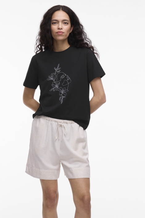 Vila zwarte dames t-shirt | Model vooraanzicht