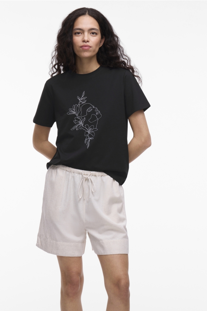 Vila zwarte dames t-shirt | Model vooraanzicht