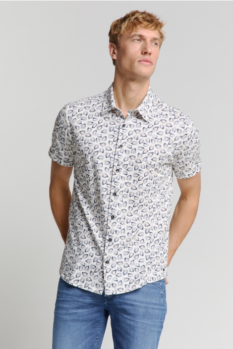 NO-EXCESS beige heren overhemd | Model vooraanzicht