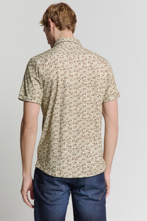 NO-EXCESS beige heren overhemd | Model achteraanzicht