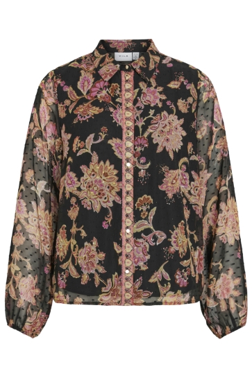 Vila VIPRAYA O-NECK L/S PRINTED SHIRT/LN 14112746 BLACK BEAUTY/MULTI COLOR