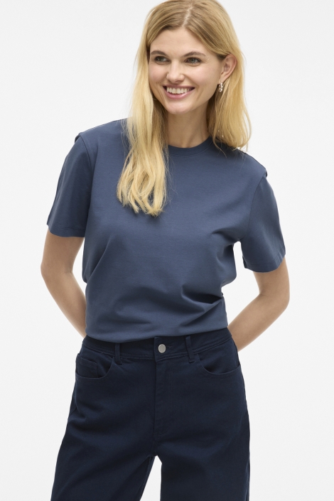 Vila blauwe dames t-shirt | Model vooraanzicht