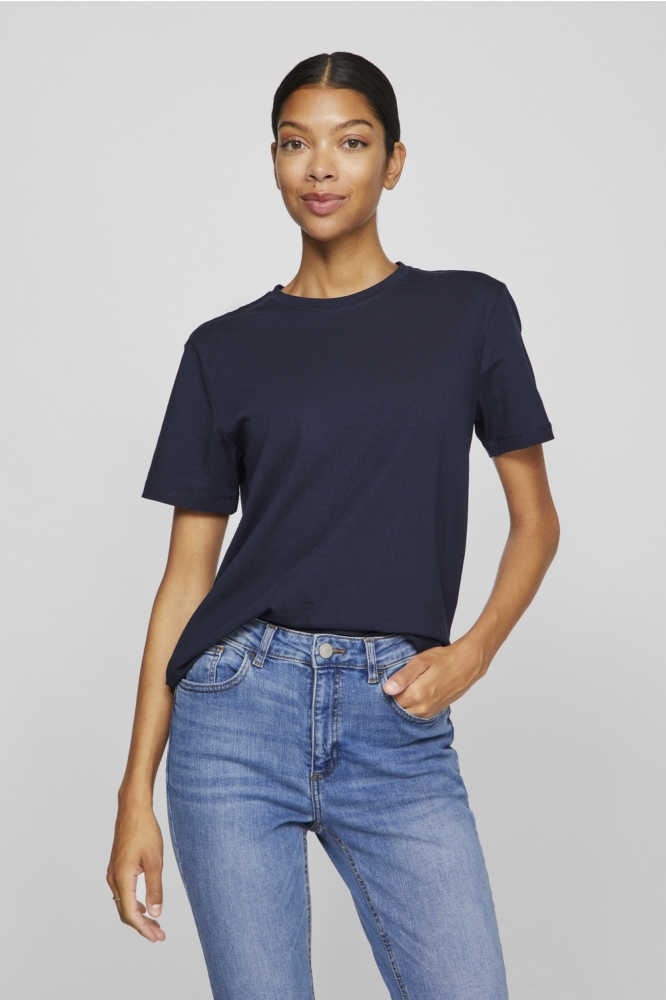 Vila blauwe dames t-shirt | Model vooraanzicht