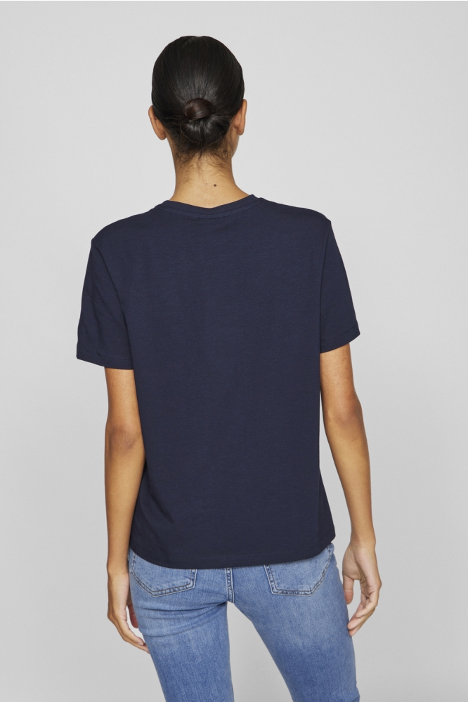 Vila blauwe dames t-shirt | Model achteraanzicht