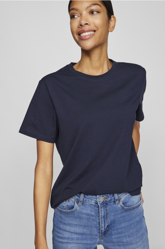 Vila blauwe dames t-shirt | Model vooraanzicht