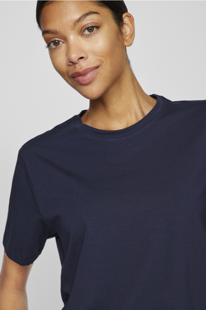 Vila blauwe dames t-shirt | Close up