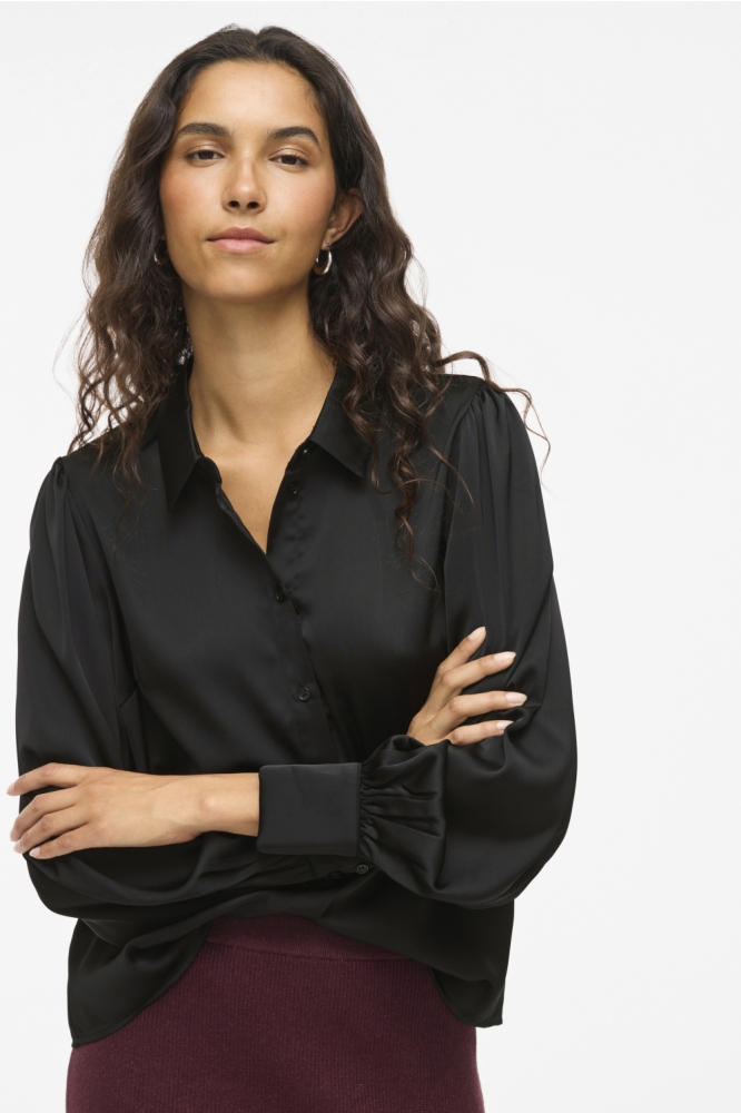 Vila zwarte dames blouse | Model vooraanzicht