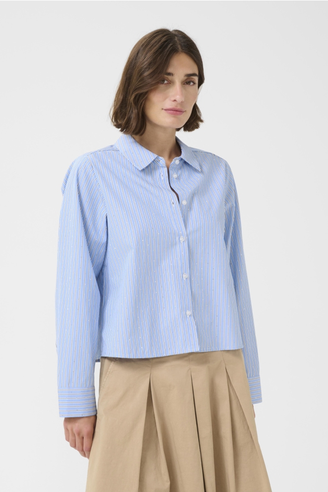 Culture blauwe dames blouse | Model vooraanzicht