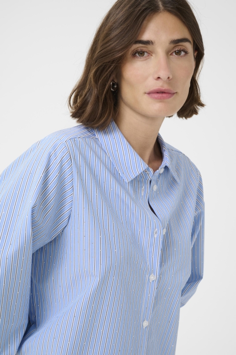 Culture blauwe dames blouse | Close up