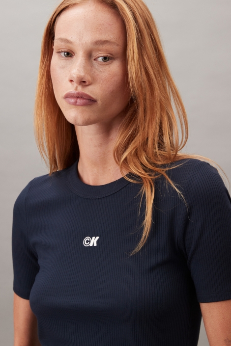 Calvin Klein blauwe dames t-shirt | Close up