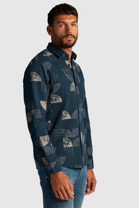 Cast Iron blauwe heren overhemd | Model zijaanzicht