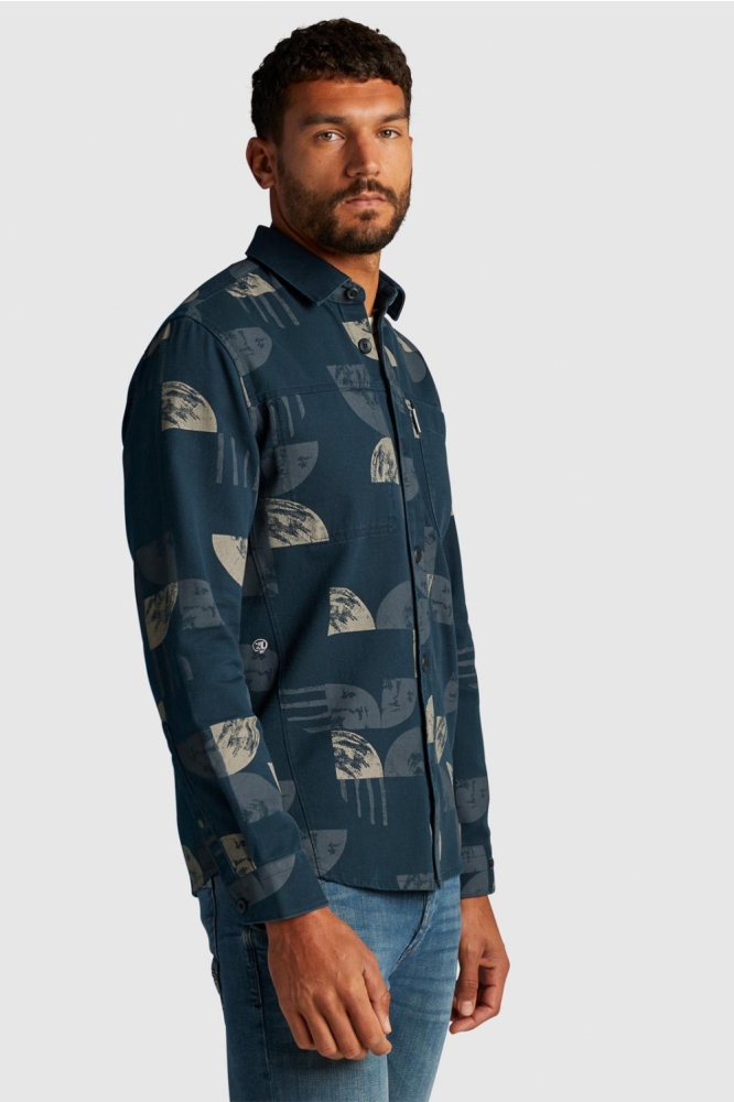 Cast Iron blauwe heren overhemd | Model zijaanzicht