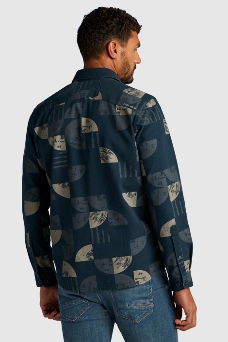 Cast Iron blauwe heren overhemd | Model achteraanzicht