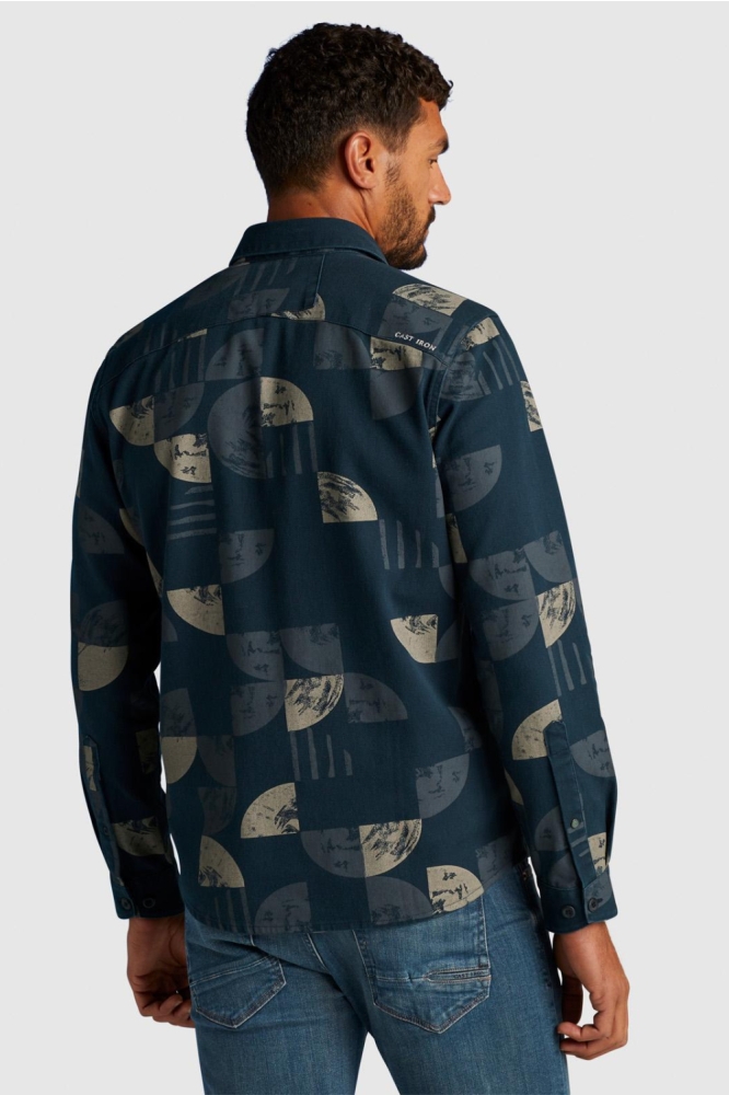 Cast Iron blauwe heren overhemd | Model achteraanzicht
