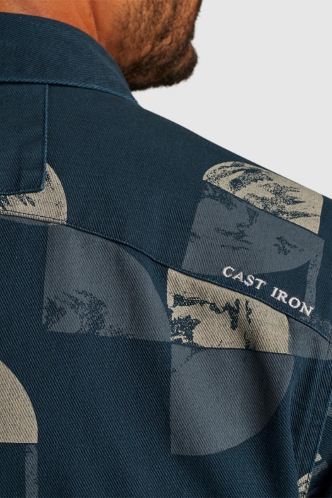 Cast Iron blauwe heren overhemd | Close up