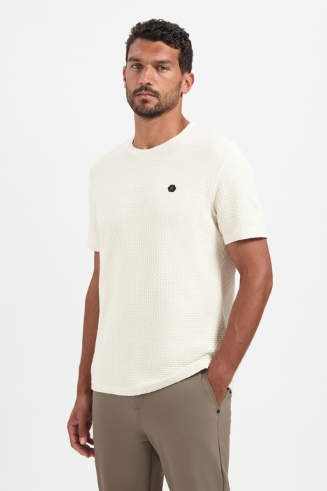 NO-EXCESS beige heren t-shirt | Model vooraanzicht