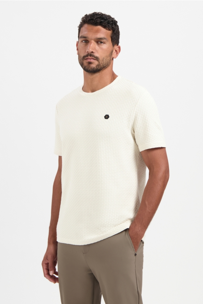 NO-EXCESS beige heren t-shirt | Model vooraanzicht