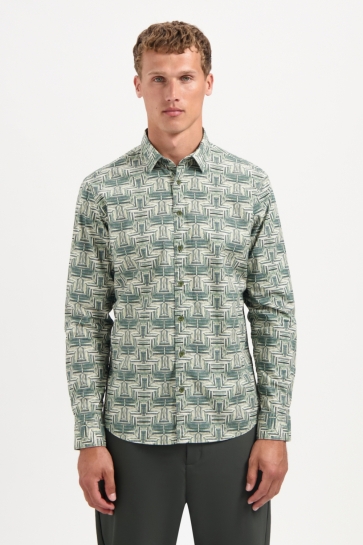 NO-EXCESS Overhemd STRETCH SHIRT MET PRINT 29450701 052 DARK GREEN