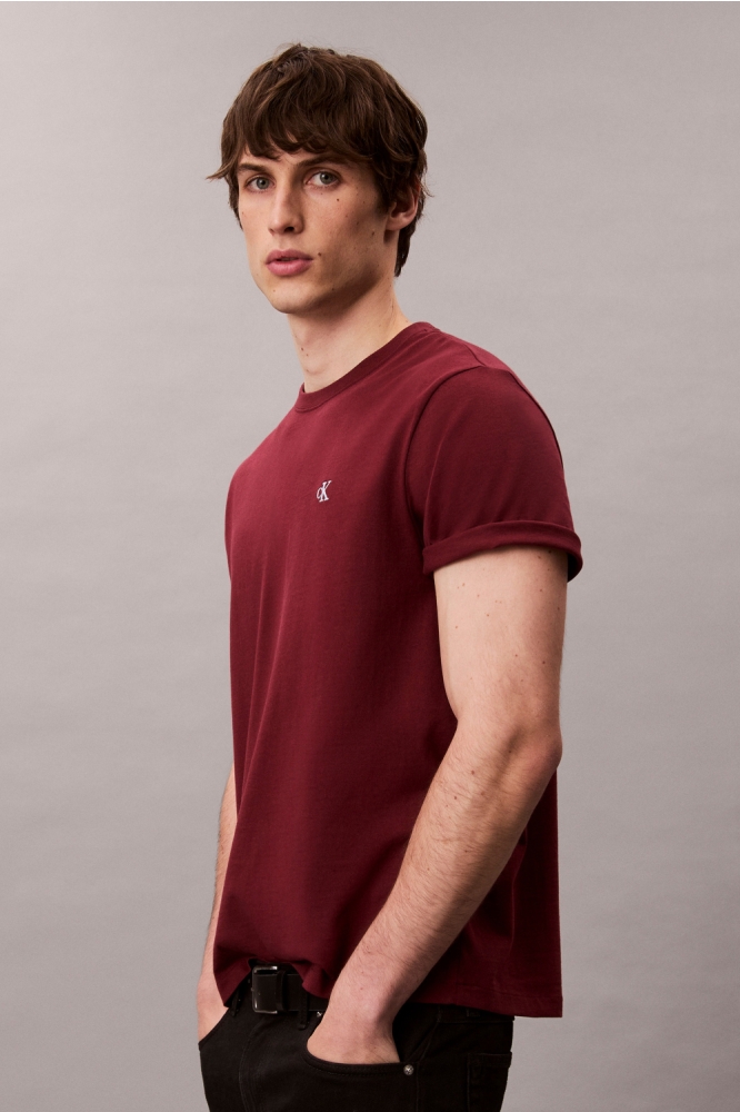 Calvin Klein bordeaux heren t-shirt | Model zijaanzicht