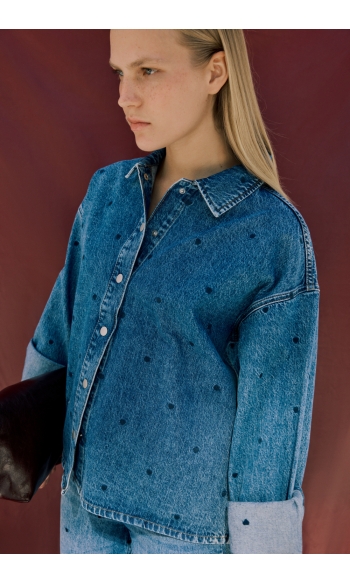 VICREEK L/S DENIM HEART EMB SHIRT/R 14114171 MEDIUM BLUE DENIM/HEART EMB