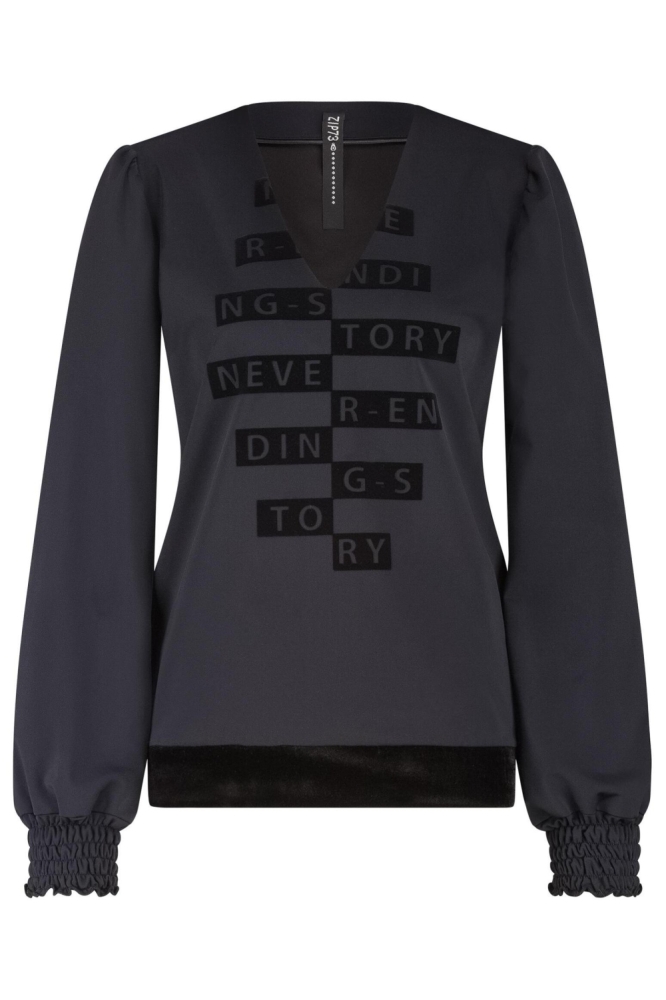 Zip73 zwarte dames t-shirt | Vooraanzicht