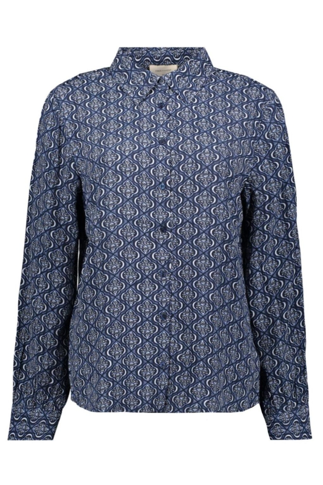 Freequent blauwe dames blouse | Vooraanzicht