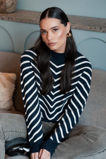 Geisha Trui TRUI MET STREEPDESSIN EN TURTLENECK 54504 10 NAVY/OFFWHITE