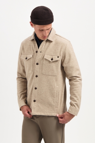 NO-EXCESS Overhemd OVERSHIRT IN MELANGE MET GROTE BORSTZAKKEN 29510821SN KHAKI
