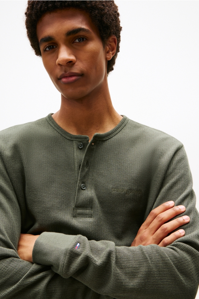 Tommy Jeans groene heren polo | Close up