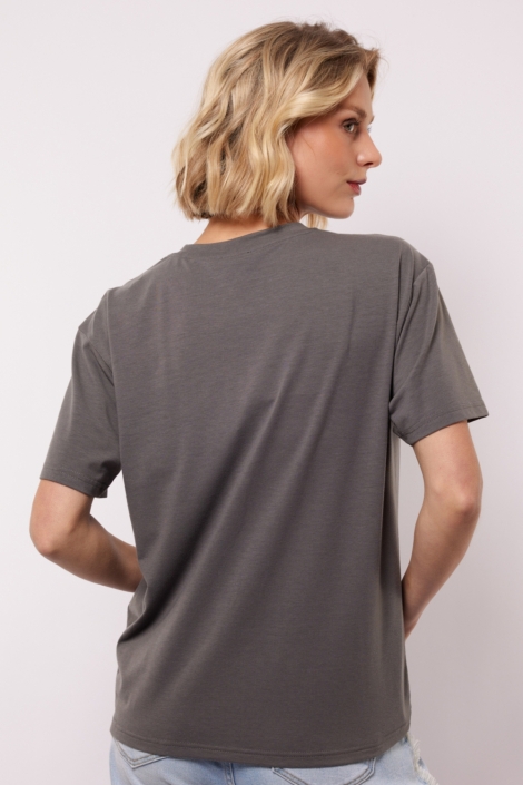 Fluresk grijze dames t-shirt | Model achteraanzicht