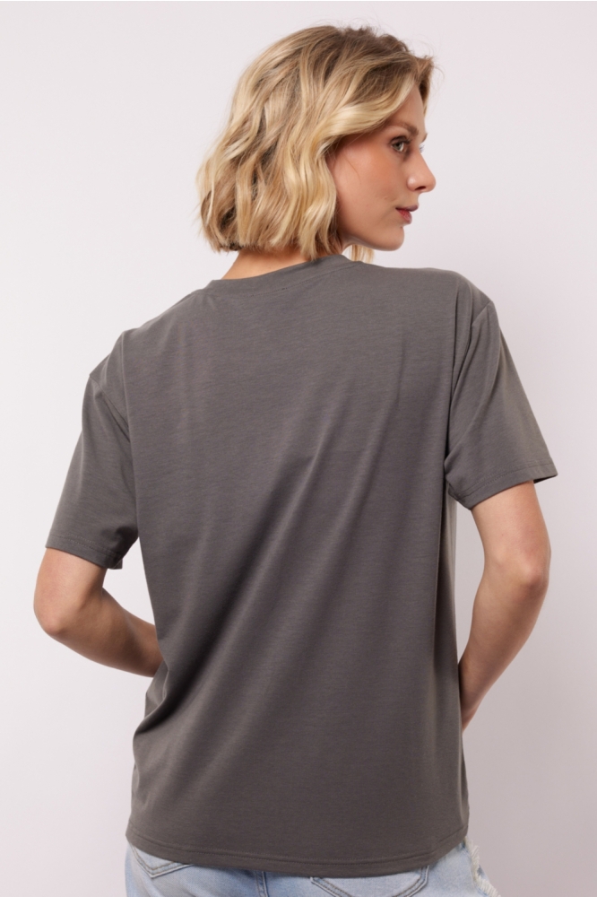 Fluresk grijze dames t-shirt | Model achteraanzicht