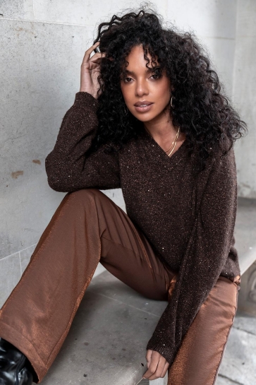 Geisha TRUI MET V HALS EN GLITTER 54542 14 000775 BROWN/COPPER