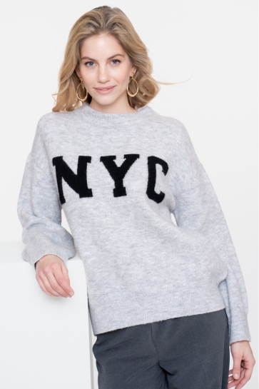 Geisha Trui OVERSIZED GEBREIDE NYC TRUI 54561 23 000925 GREY/BLACK