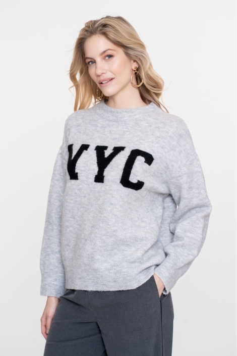 Geisha grijze dames trui | Model vooraanzicht