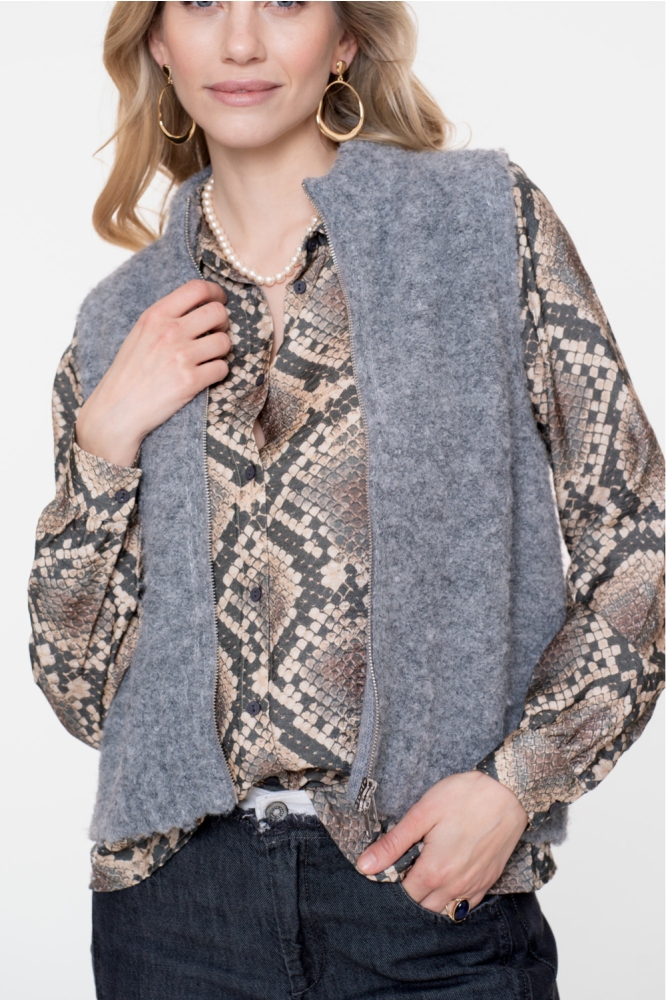 Geisha grijze dames gilet | Close up